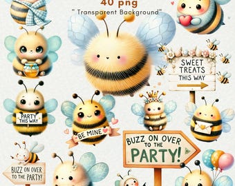 Bee Birthday Clipart Bundle, Baby Shower PNG (Digital Download)