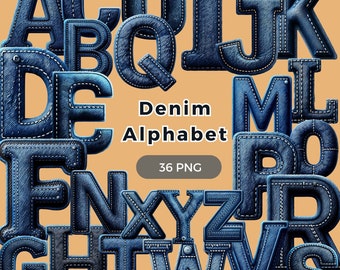 Denim Alphabet Cliparts: Jeans A-Z, Zahlen 0-9 (PNG-Dateien)