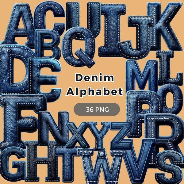 Denim Alphabet, Denim Clipart, Watercolor Denim Clipart, Denim jeans Alphabet, Jeans alphabet