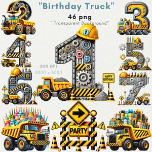Fête d'anniversaire sur le thème de la construction, camion d'anniversaire, clipart fête d'anniversaire, invitation de fête d'anniversaire de garçons, joyeux anniversaire PNG, sublimation