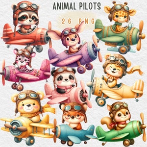 animal pilots, Vintage Plane Clipart, Cute puppy Clipart, Cute Pilot Animal, Airplane Nursery Art,Cute dog, baby boy, digital download