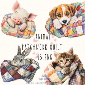 Patchwork quilt Animals, Patchwork animal clipart, Patchwork Clipart, Watercolor Patchwork, Instant Digital Download, Commercial Use
