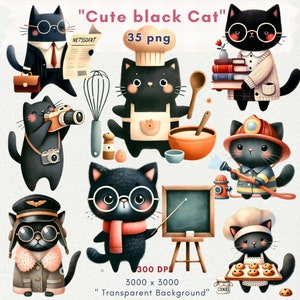 Watercolor Cute Cats, black cat, Cute Cat Clipart,cat clipart png, cute black cat, Cats Clipart, Kittens PNG, Nursery Decor, Cute Animals