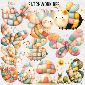 Patchwork Biene, Patchwork Tier Clipart, Patchwork Clipart, Patchwork Schmetterling, Vogel, Biene, Aquarell Patchwork, Instant Digital Download