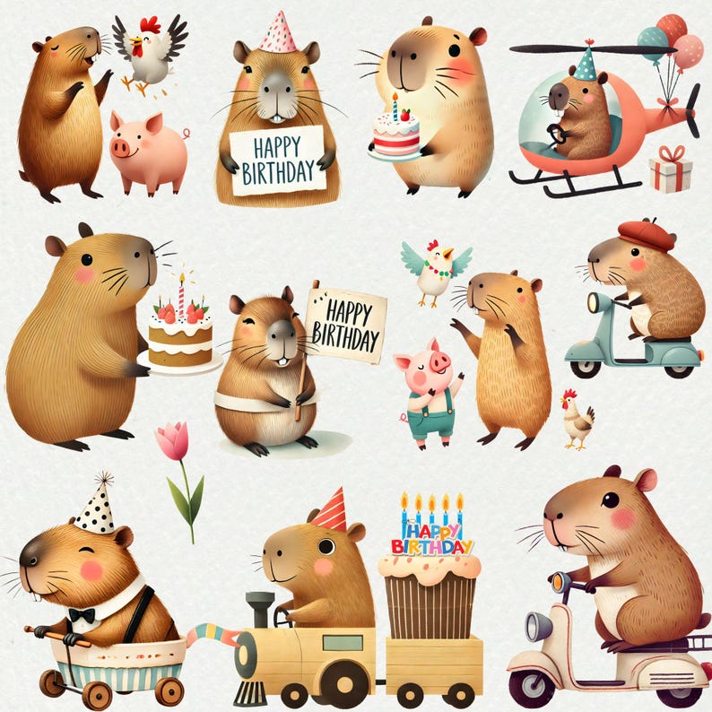 Capybara Birthday Clipart, Nursery Kids PNG (digital Download) - Etsy