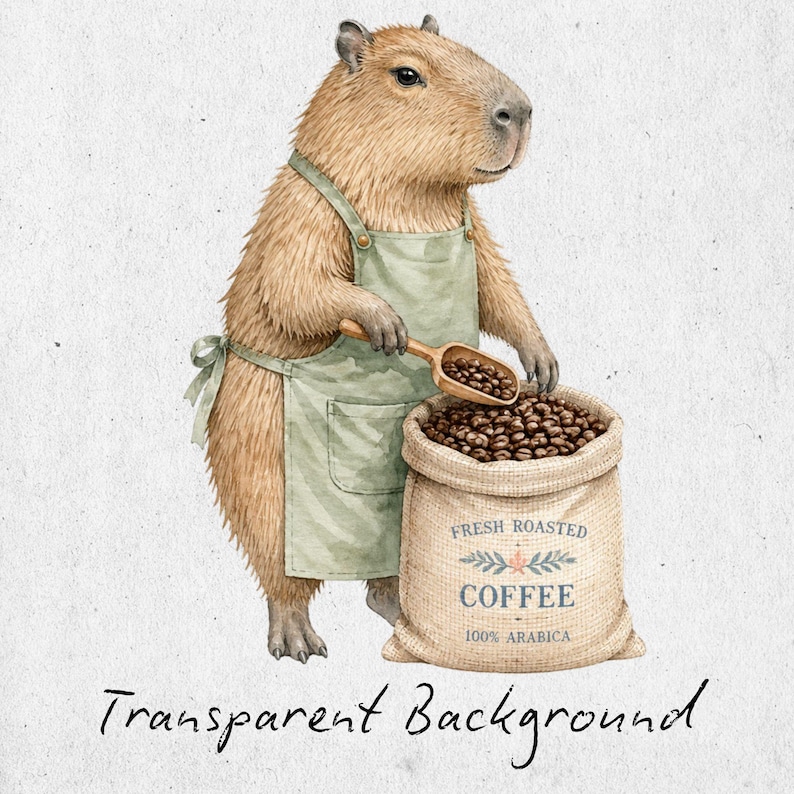 Cute Capybara Cafe Clipart | Watercolor Coffee Shop PNG Bundle ...