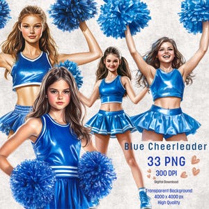 チアリーダーの女の子のクリップアートバンドル、応援する女の子のpng、かわいいチアリーダーの女の子、チアリーダーチームのイラスト、デジタルダウンロード、商用利用