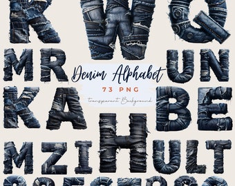 Aquarell Denim Alphabet Clipart: Jeans A-Z, 0-9 (PDF Download)
