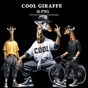 cool giraffe Clipart ,Giraffe Watercolor, Giraffe with Glasses, Giraffe PNG, Giraffe Sublimation, Instant Download, Digital PNG