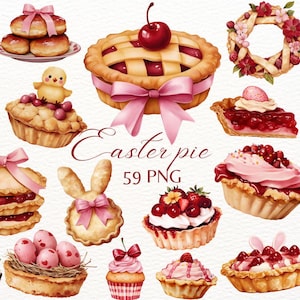 Watercolor easter pie Clipart, Cute Spring Bakery Clipart, Cherry Pie PNG, Baking Png, Sweets, Bakery Clipart, Kitchen, Junk Journal