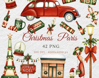 Aquarel kerstmis Parijs clipart: Franse feestdag png (42 bestanden)