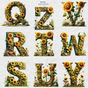 Sunflower Alphabet, Floral Letters Png, Sunflower Monogram Png ...