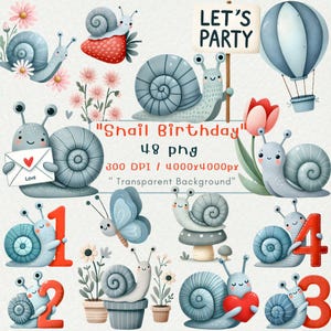 Clipart escargot mignon aquarelle, pépinière de jardin printemps été escargots, petits coquillages animaux amour saison enfants anniversaire baby shower Bundle Png