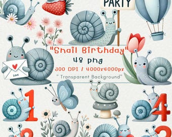 Watercolor Snail Clipart Bundle: Spring Garden Nursery (PNG, PDF)