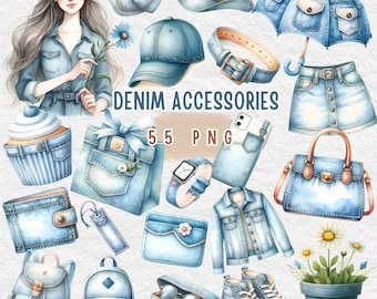 Aquarell Denim Accessoires Clipart: 55 PNG Grafiken (PDF Download)