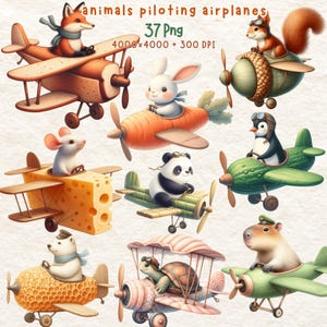 Animal Pilot Airplane Clipart: Vintage Nursery Art (PDF Download)