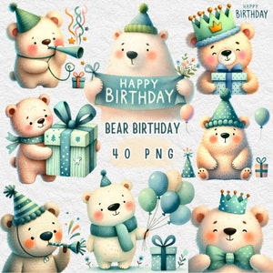 Anniversaire d'ours, carte d'anniversaire d'ours, ours mignon, clipart anniversaire, clipart anniversaire png, anniversaire ours png, clipart chambre d'enfant, fête d'anniversaire ours