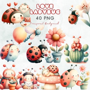 Carina coccinella Clipart di San Valentino, clipart Love Bug, sublimazione di San Valentino, biglietto di San Valentino per bambini, decorazione della scuola materna, clipart ad acquerello