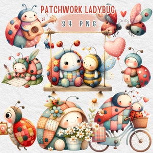 Patchwork ladybug clipart, Patchwork Clipart, Patchwork ladybug, Watercolor Patchwork, Instant Digital Download, Unlimited Commercial Use