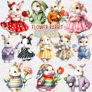 flower rabbit clipart, rabbit flower, Vintage Rabbits Clipart, Cute Bunny ,Children Printable, baby animal for baby shower, Safari Nursery