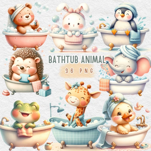 bathtub animals , bathtub animal art , Bathroom Animals, Bathroom Decor, Penguin in Bathtub, Animal in Bathtub,