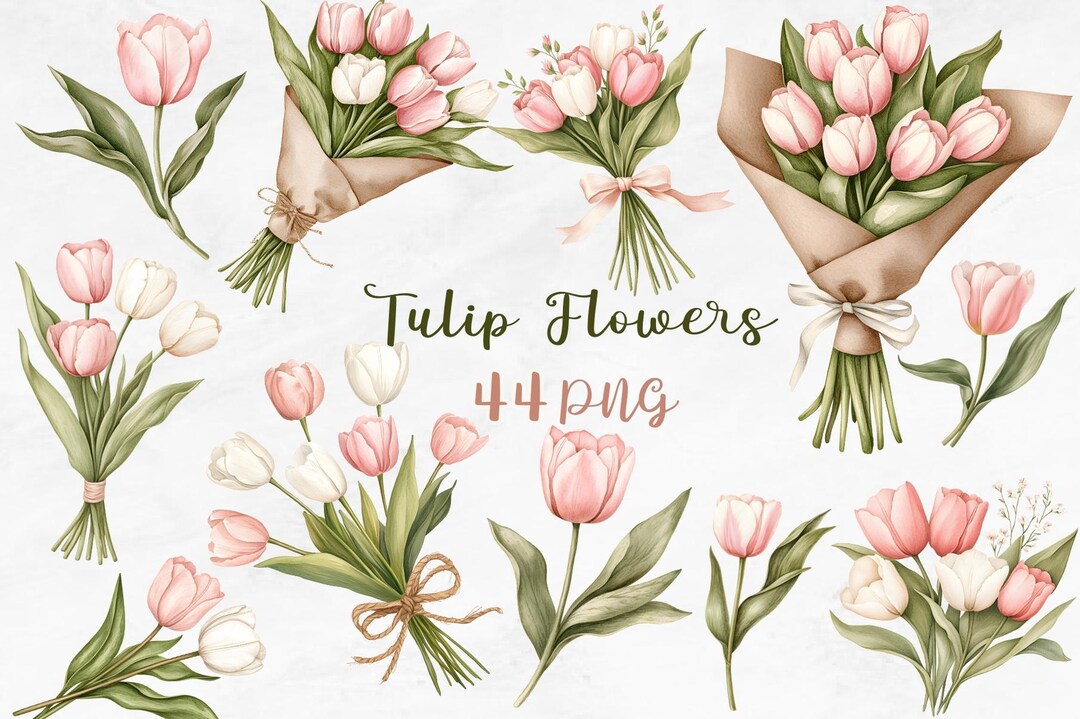 Watercolor Tulip Bouquet Clipart: Boho Flower PNG (digital Download) - Etsy