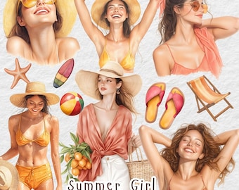 Watercolor Summer Girl Clipart: Fashion Illustration (PDF Download)