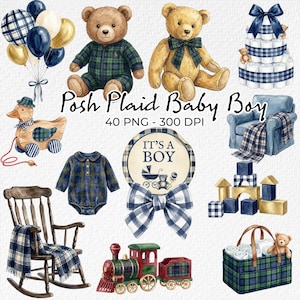 baby shower clipart, plaid baby, navy baby graphics, gold baby shower png, classic baby invitation, ralph lauren baby, preppy nursery boy