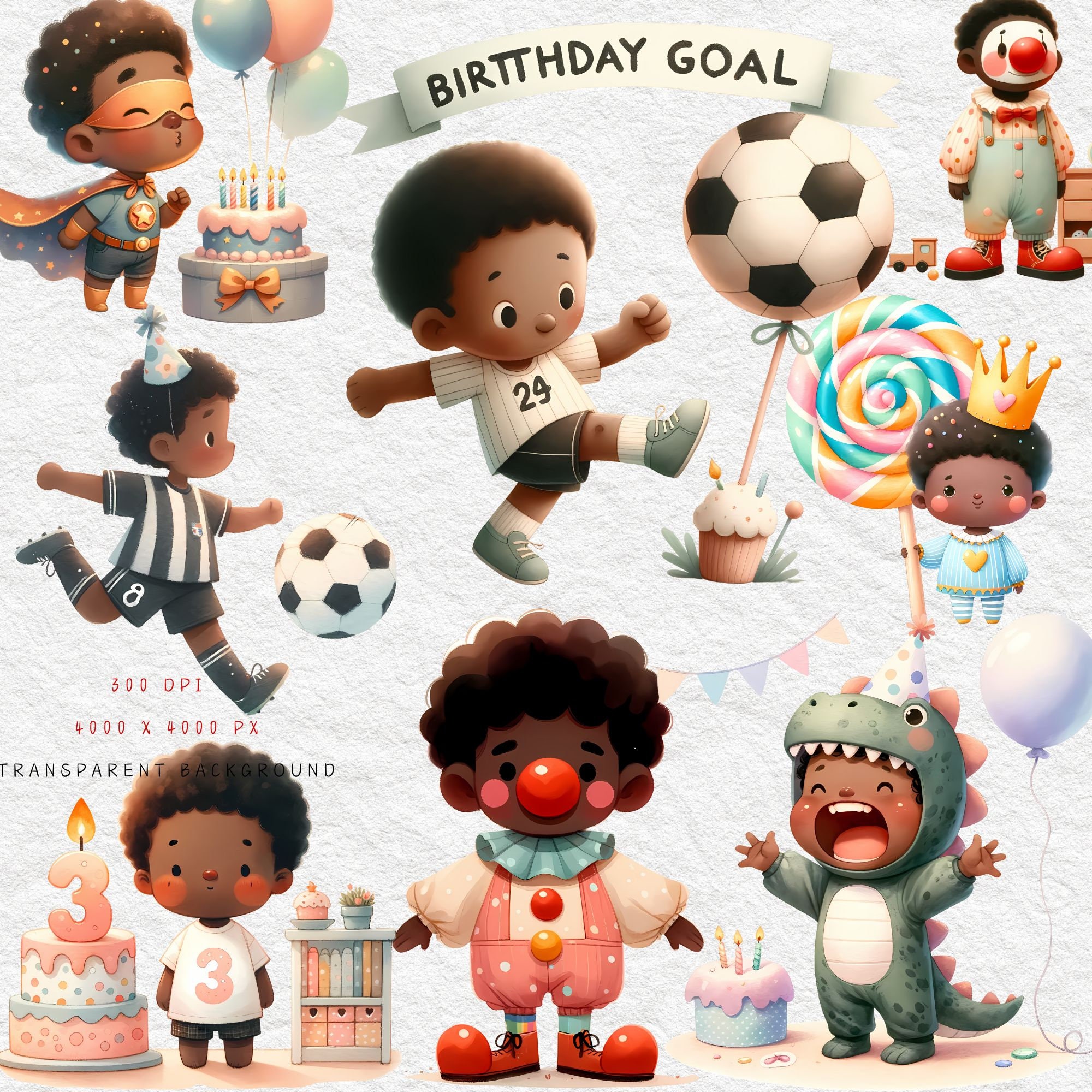 Black Boy Birthday, Birthday Party Clipart Bundle, Boy Birthday Clipart ...