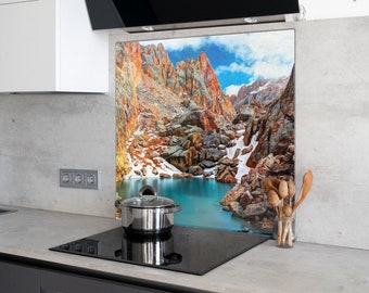 Glass Panels Mountains, Tempered Glass Stove Backsplash, Kitchen Backsplash Tile, Glasswork Backsplash Mountain, Stove Back Cover,