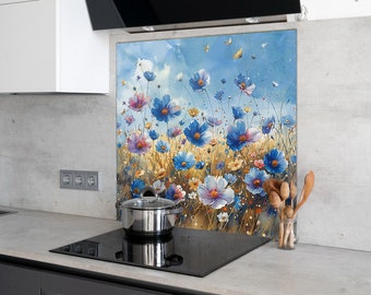 Crédence de cuisine en verre trempé au design floral enchanteur - Décor à motif de fleurs durable et unique