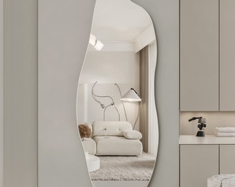 The Fluidic Mirage - Unique Crystal Mirror, Avant-Garde Irregular Shape, Organic Elegance for Modern Interiors