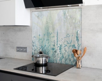 Stunning Floral Tempered Glass Stove Backsplash - Durable Kitchen Backsplash Tile with Elegant Glasswork Flowers Design