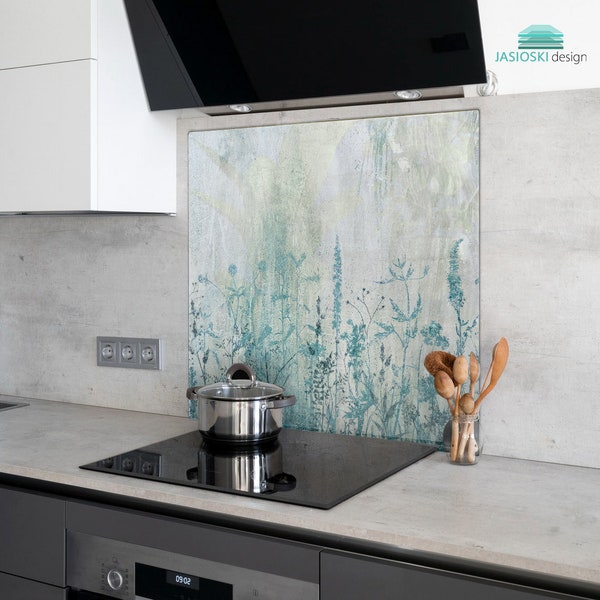 Prachtige gehard glazen kachelbacksplash met bloemenmotief - Duurzame keukenbacksplash-tegel met elegant glaswerkbloemenontwerp