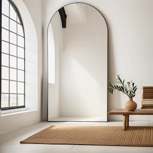 Arch-Top Floor Mirror - Large Full-Length Leaning Mirror, Modern Minimalist Style, Statement Piece for Bedroom or Hallway