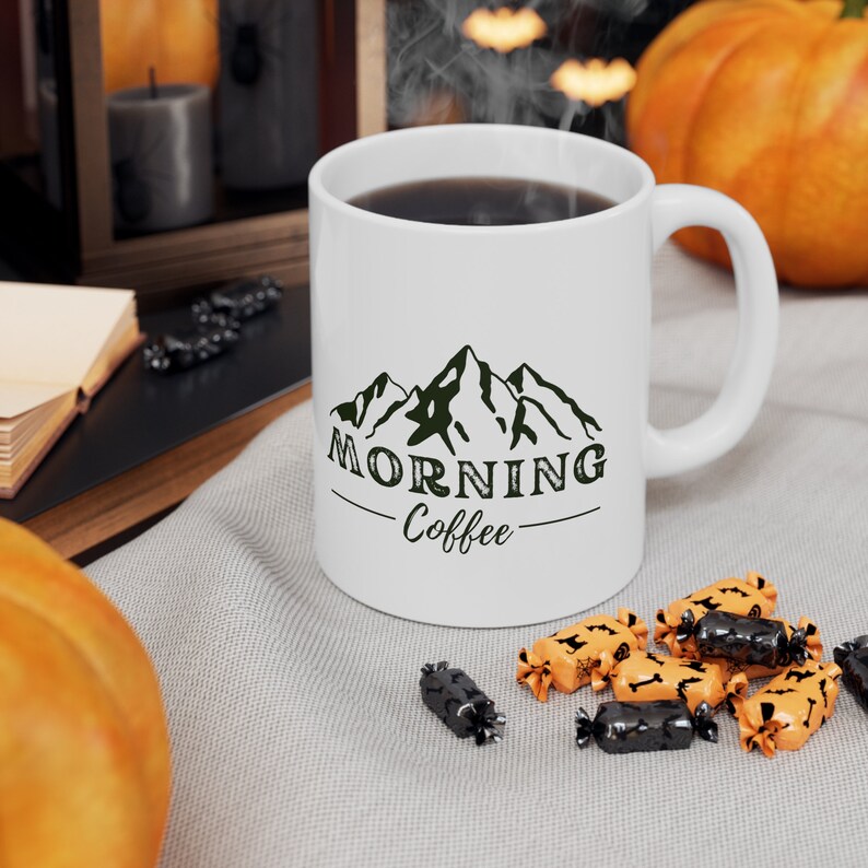Morning coffee mug, cute coffee mug, cool coffee mug, outdoor mug, nature mug, mountain mug, hiker mug, hiking mug, coffee lover gift, cute image 3