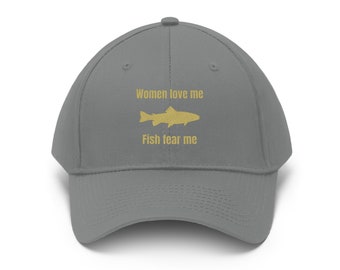 women love me fish fear me hat, embroidered hat, fishing hat, funny fishing hat, cute hat, funny hat, fish fear me hat, women want me