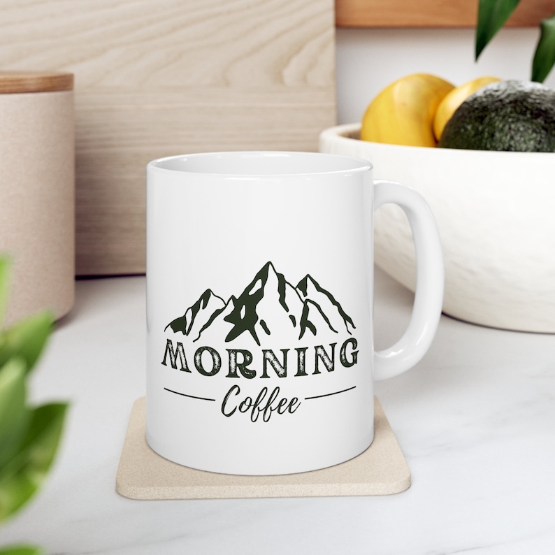 Morning coffee mug, cute coffee mug, cool coffee mug, outdoor mug, nature mug, mountain mug, hiker mug, hiking mug, coffee lover gift, cute image 4