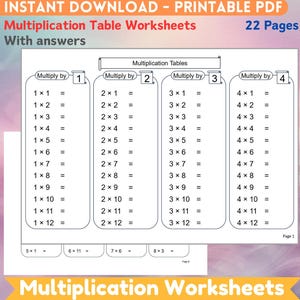 Può includere: Un foglio di lavoro di tabella di moltiplicazione stampabile con 22 pagine. Il foglio di lavoro include tabelle di moltiplicazione per i numeri da 1 a 4. Il foglio di lavoro è progettato per aiutare gli studenti a imparare e praticare i loro fatti di moltiplicazione.