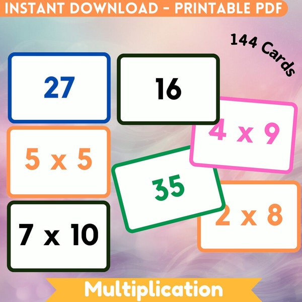 Tarjeta flash de multiplicación Tarjeta flash de multiplicación imprimible Escuela en el hogar Tarjeta flash Montessori de multiplicación Tarjeta flash de guardería de multiplicación