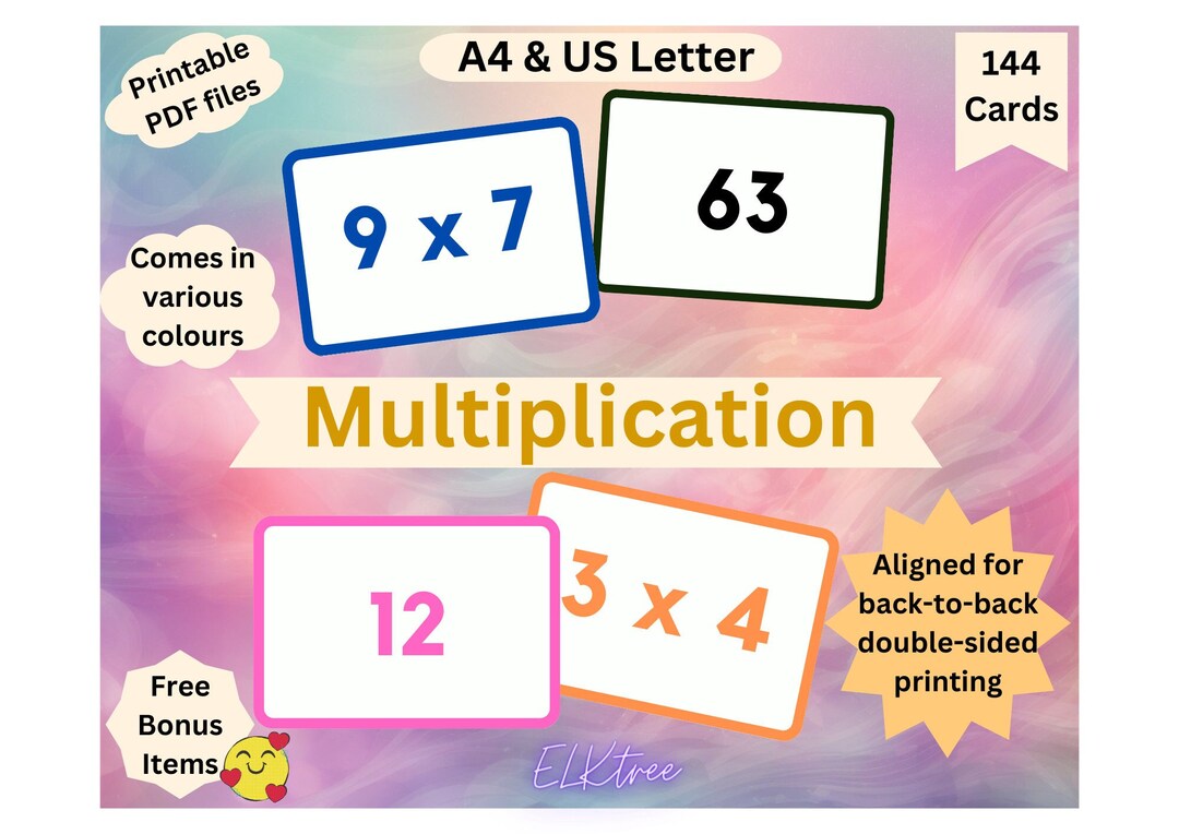 Multiplication Flash Card Printable Multiplication Flashcard Etsy