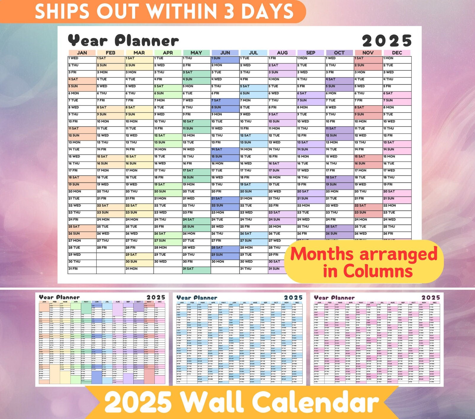 2025 Wall Calendar Large Printed 2025 Wall Planner Full Year Annual Wall Planner Colourful Yearly Planner Fillable Calendar Monthly Planner - Etsy