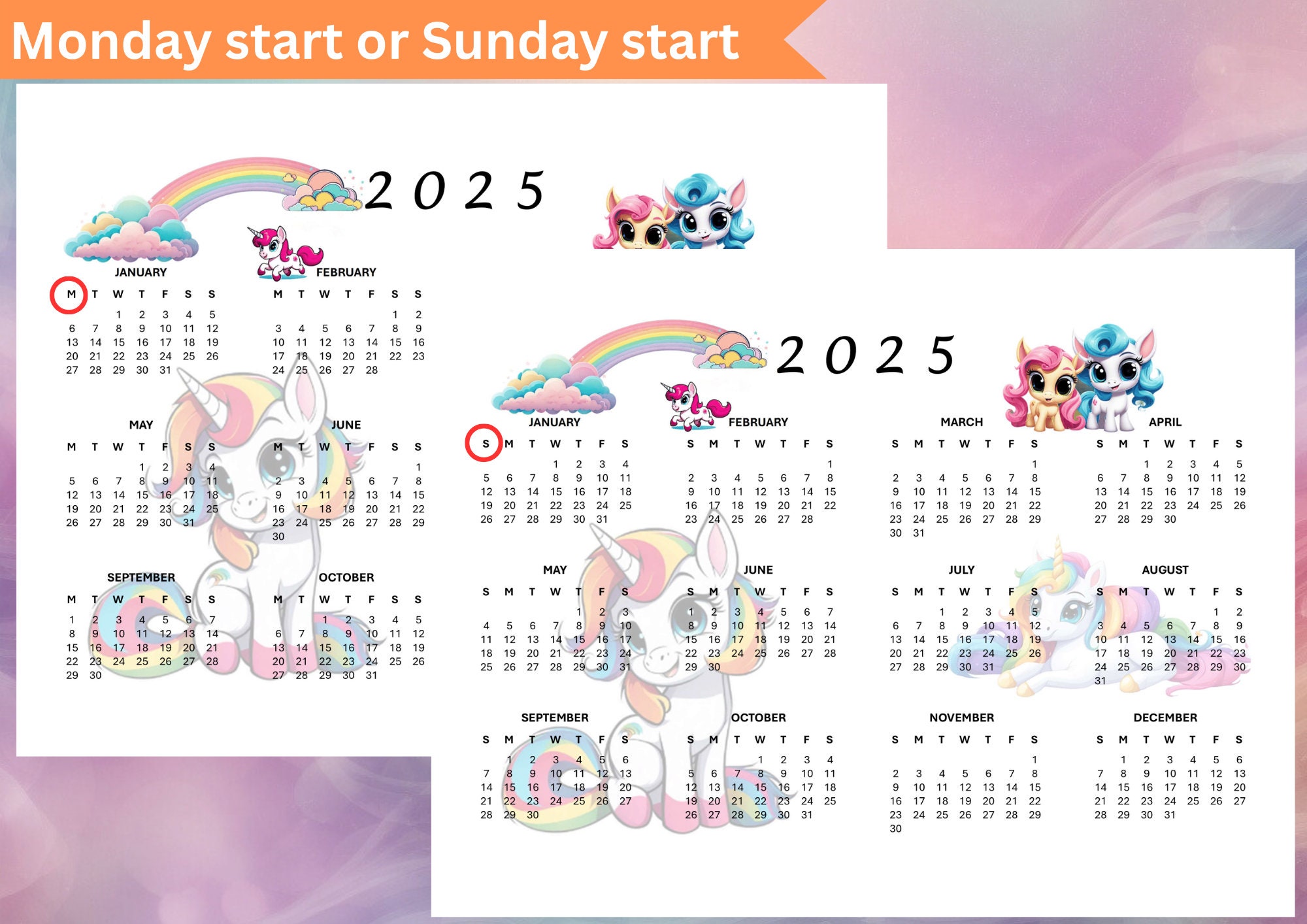 Year 2025 Annual Calendar Printable Unicorn Yearly Planner 2025 ...