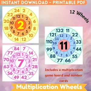 Roues de multiplication Tables de multiplication imprimables Carte de multiplication Ressource pour l'école à la maison Jeu de multiplication Montessori Enseignement à domicile pour enfants