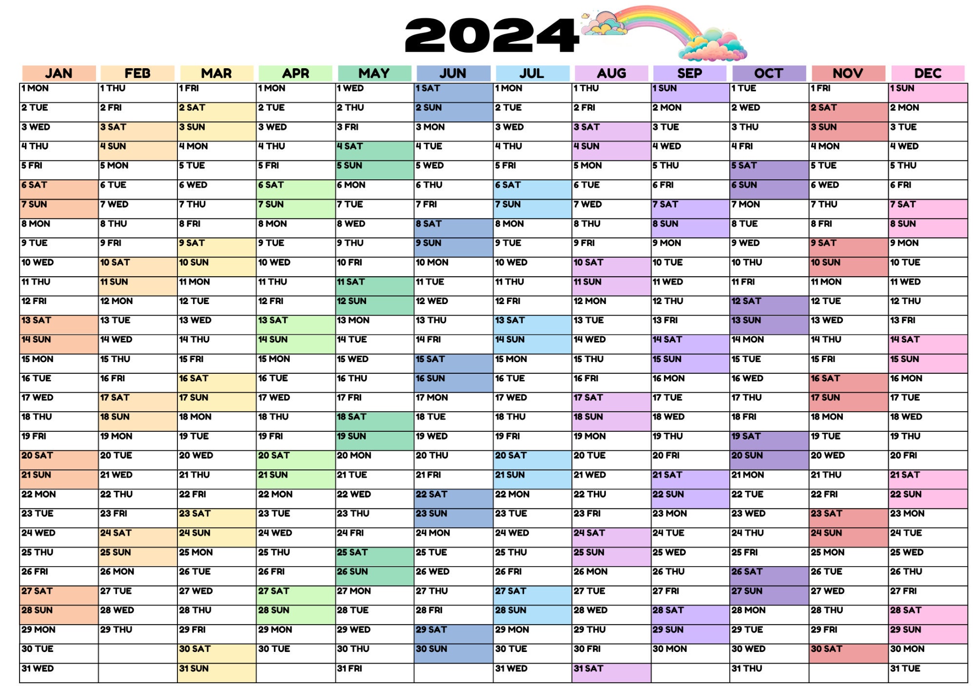 2024 Wall Calendar 2024 Wall Planner Printable Yearly Calendar Giant