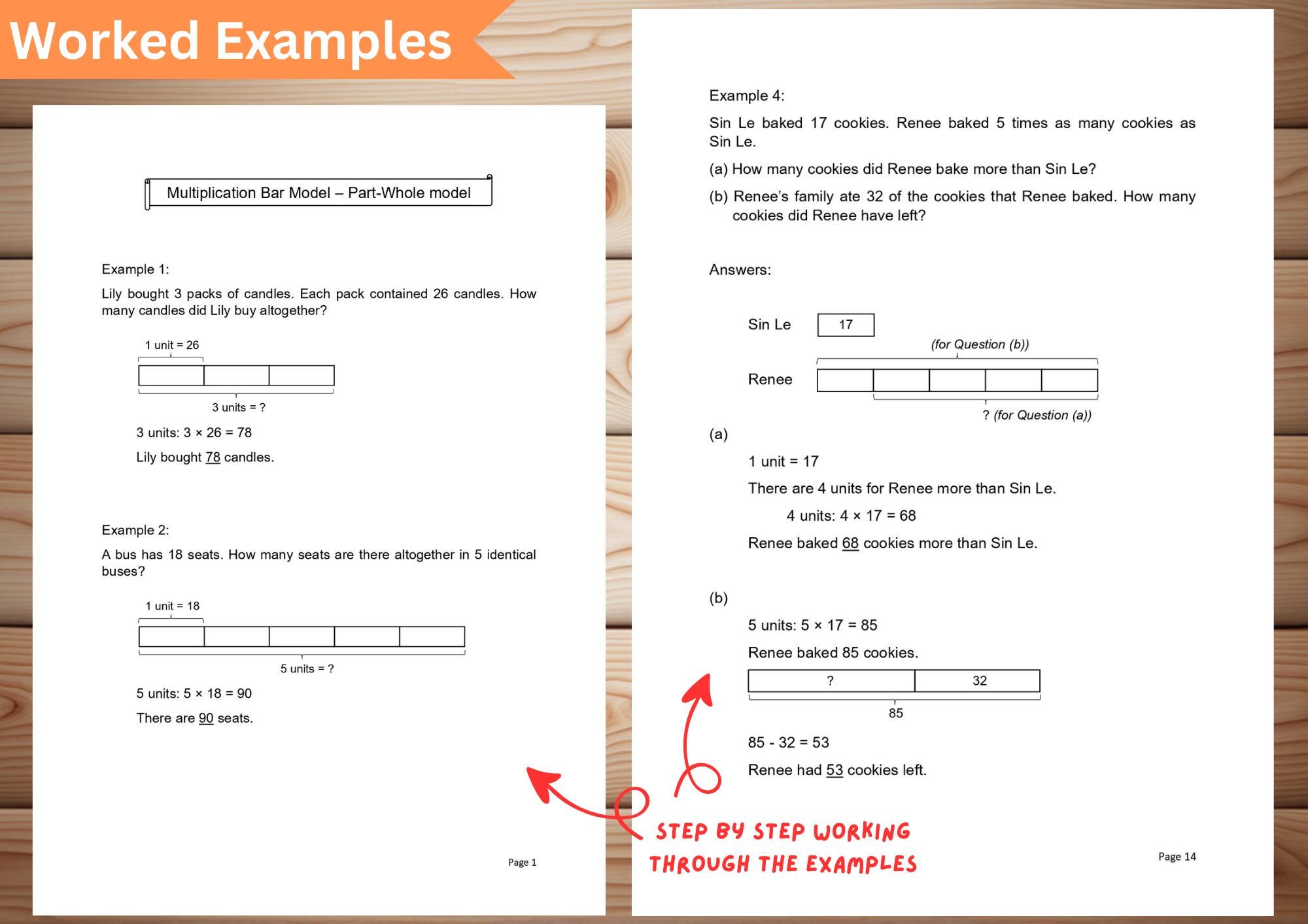 Multiplying Examples Using Bar Modelling Printable Multiplication Practice Worksheets Bar Model Mathematics ...