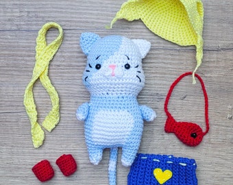 Cat in Boots Amigurumi Crochet Pattern: Kitten Doll with Accessories (PDF Pattern)