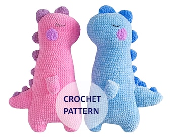 Dino Crochet Pattern | Dinosaur Amigurumi: How to Crochet | Instructions to Make a Sleeping T-Rex | PDF file in Simple English with Photos