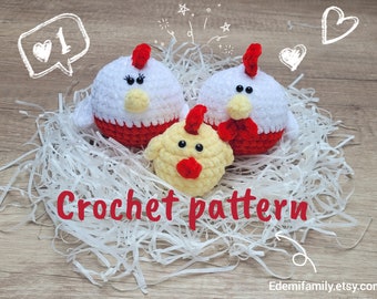 Crochet Chicken Family Pattern: Rooster, Hen, Chick Amigurumi (PDF Pattern)