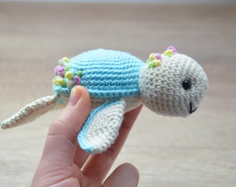 Crochet Turtle Pattern: Smiling Tortoise Amigurumi with Flowers (PDF Pattern)